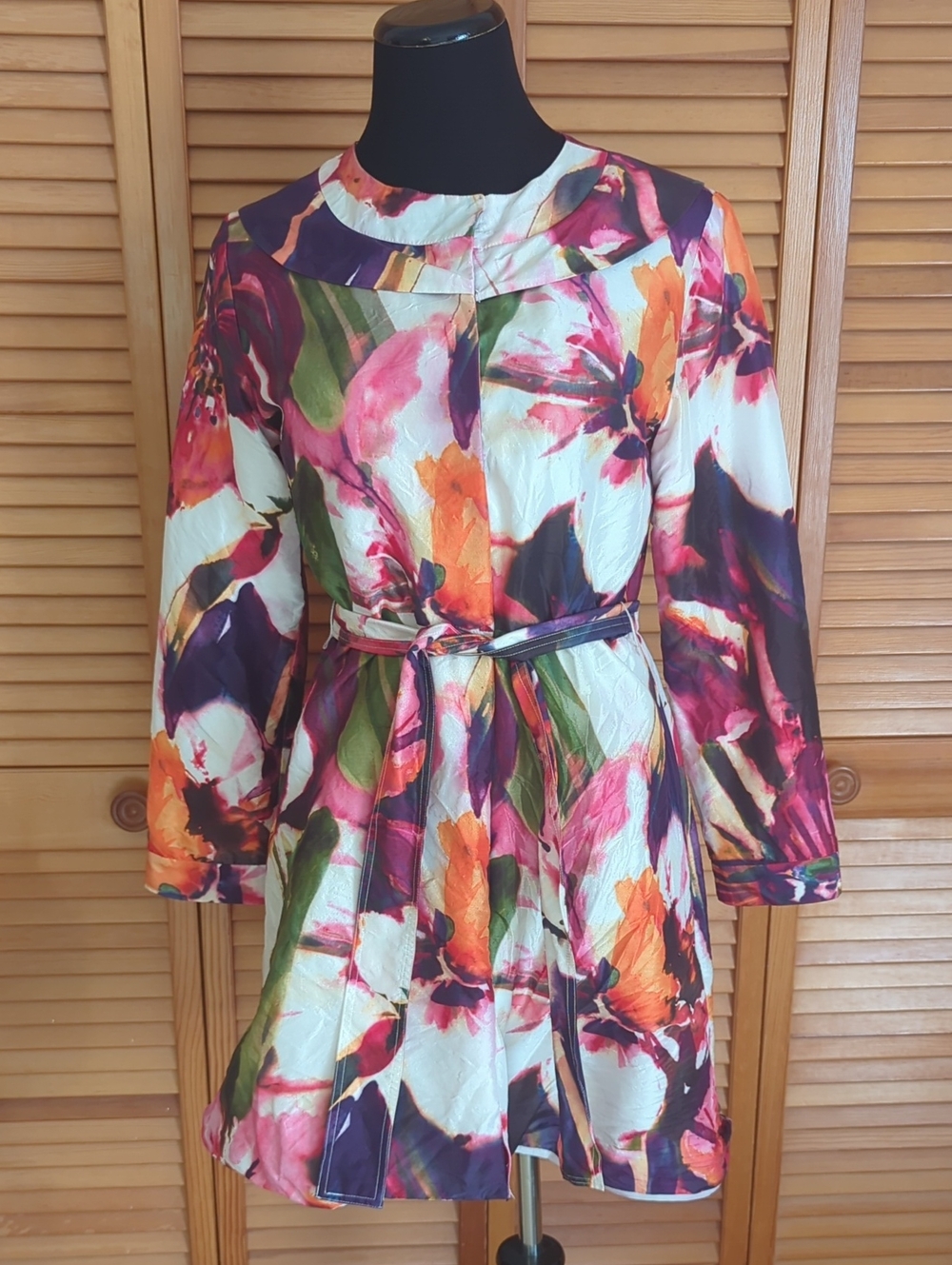 Vintage D&Y Watercolor Floral Silk Jacket Dress Coat Size Small See Photos